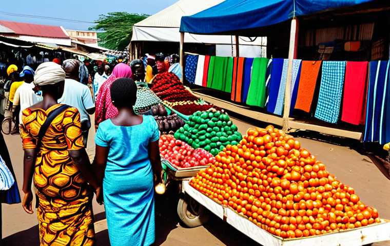 Vibrant Market Scene**

"A bustling marketplace in Mozambique, filled with colorful fabrics, fresh produce, and handcrafted goods. Vendors are displaying their wares, fully clothed in modest attire. People are haggling for prices amidst a lively atmosphere. Safe for work, appropriate content, family-friendly, perfect anatomy, natural proportions, professional photography, high quality."

**